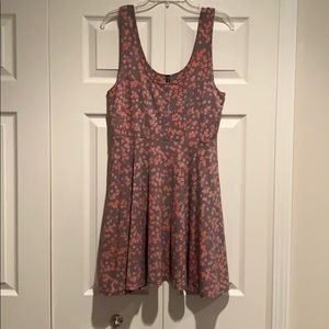 Free People mini dress, brown with peach flowers.